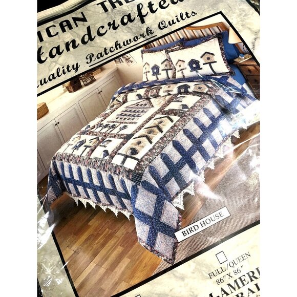 Vtg American Treasures King Size Patchwork Quilt Bird House Handcrafted - Picture 2 of 6